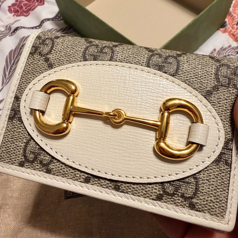 Gucci Horsebit 1955 Tri-Fold compact wallet in White